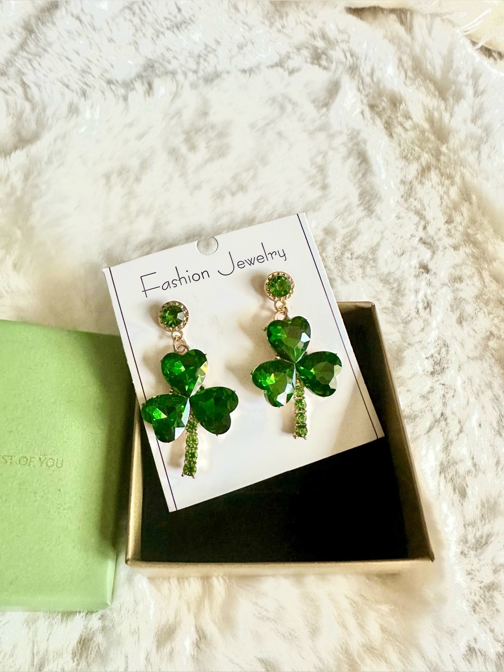 Fashion Jewelry Green Crystal Clover Dangle Earrings